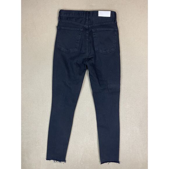 RE/DONE Originals Jeans Womens 26 Black High Rise Ankle Crop Raw Hem Button Fly - Picture 13 of 14